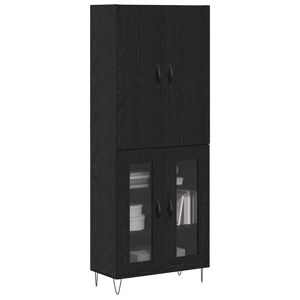 Credenza 2 pcs Rovere Nero Legno ingegnerizzato e vetro
