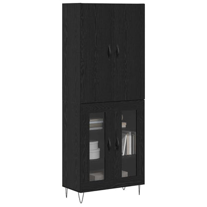 Credenza 2 pcs Rovere Nero Legno ingegnerizzato e vetro