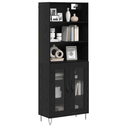 Credenza 2 pcs Rovere Nero Legno multistrato