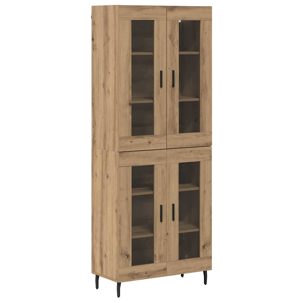 Credenza 2 pcs Rovere artigianale Legno Stratificato e Vetro