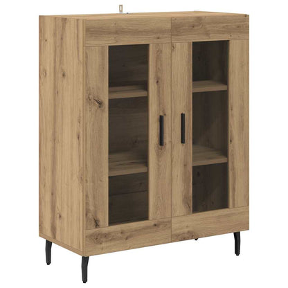 Credenza 2 pcs Rovere artigianale Legno Stratificato e Vetro