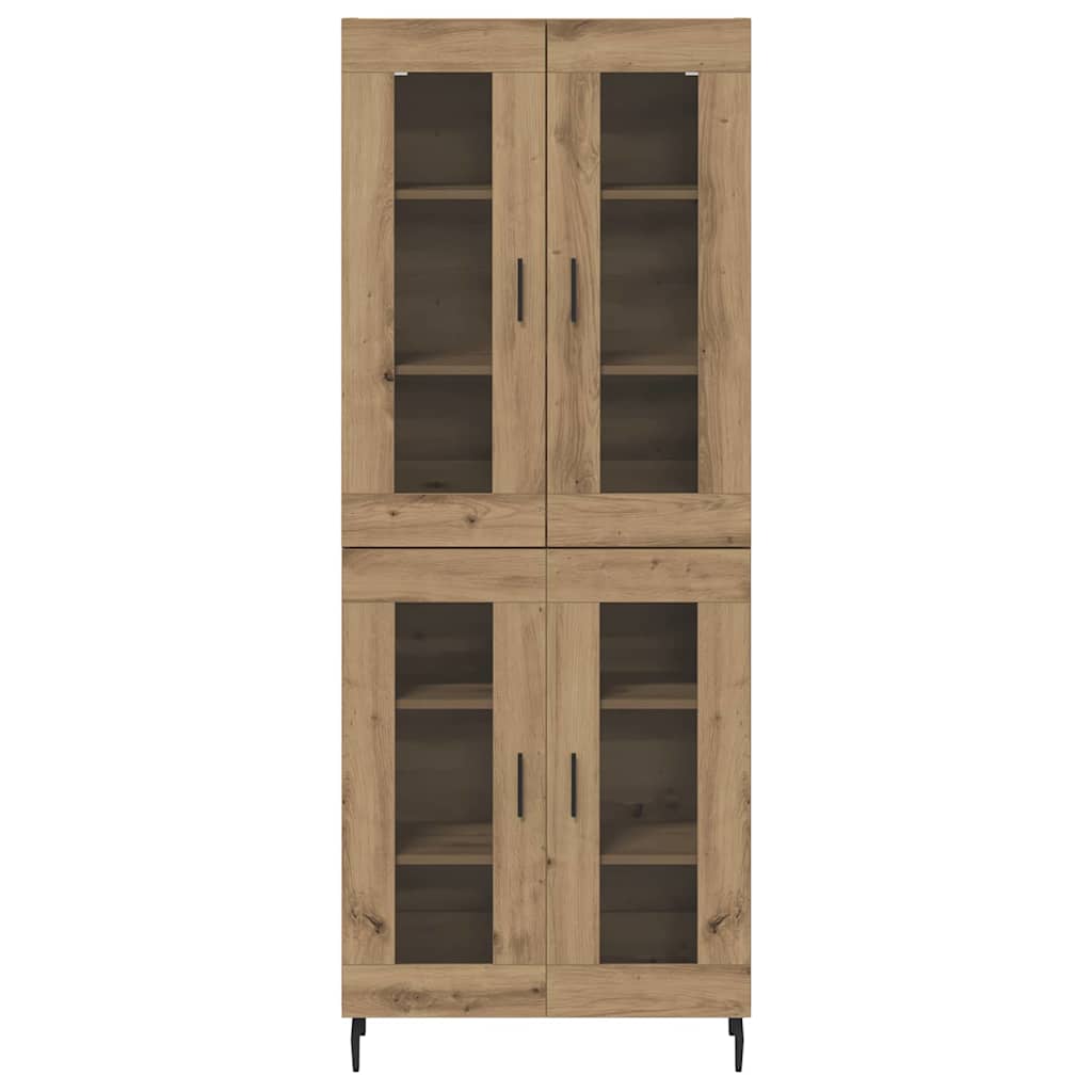 Credenza 2 pcs Rovere artigianale Legno Stratificato e Vetro