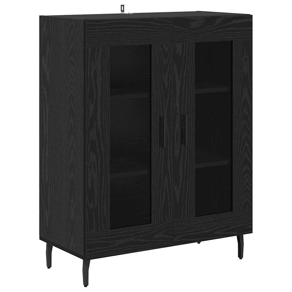 Credenza 2 pcs Rovere Nero Legno Stratificato e Vetro