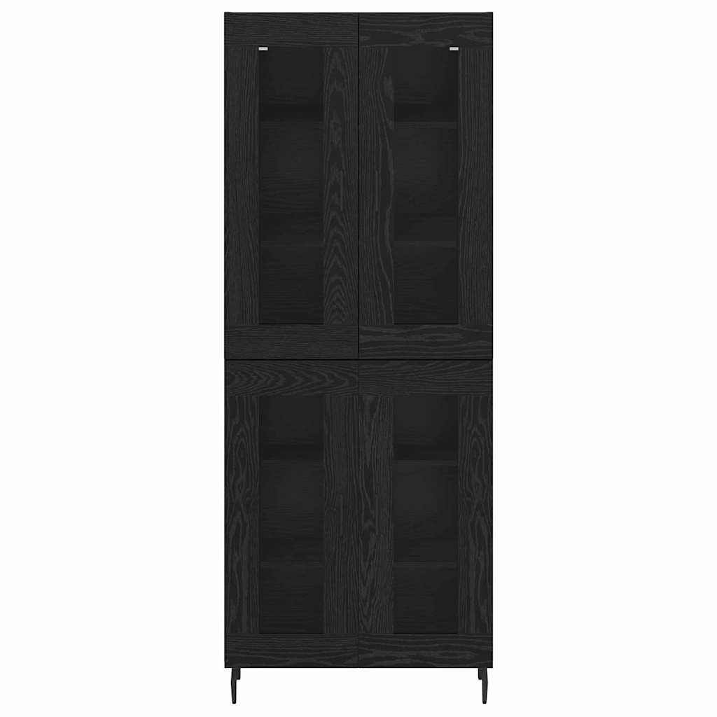 Credenza 2 pcs Rovere Nero Legno Stratificato e Vetro
