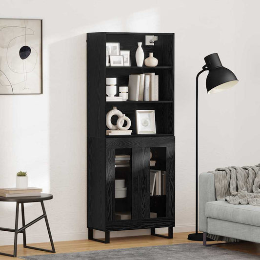 Credenza 2 pcs Rovere Nero Legno multistrato