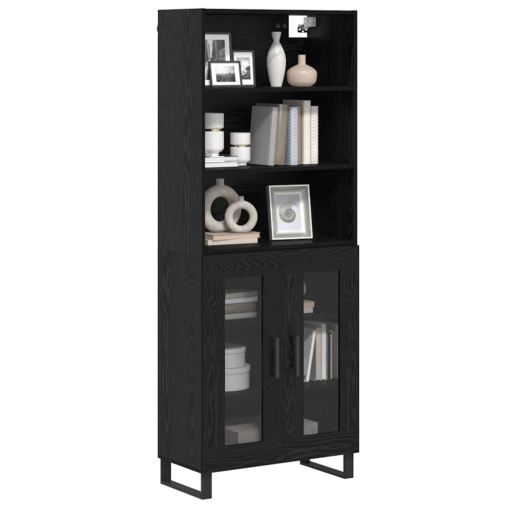 Credenza 2 pcs Rovere Nero Legno multistrato