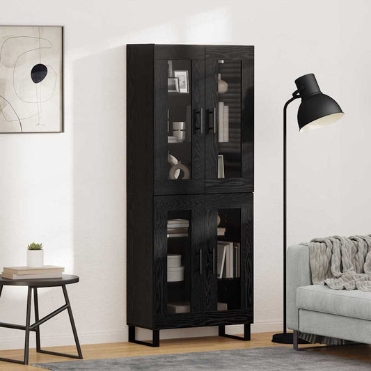Credenza 2 pcs Rovere Nero Legno Stratificato e Vetro