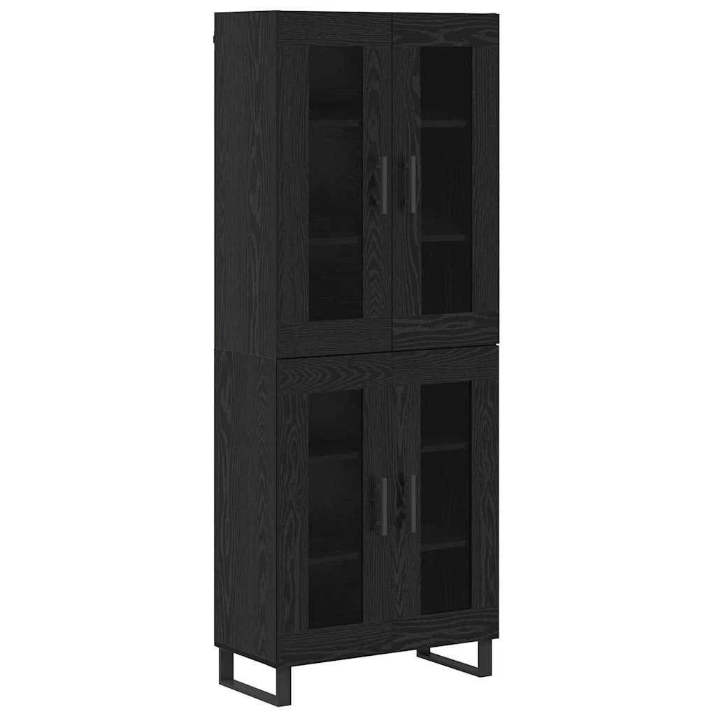 Credenza 2 pcs Rovere Nero Legno Stratificato e Vetro