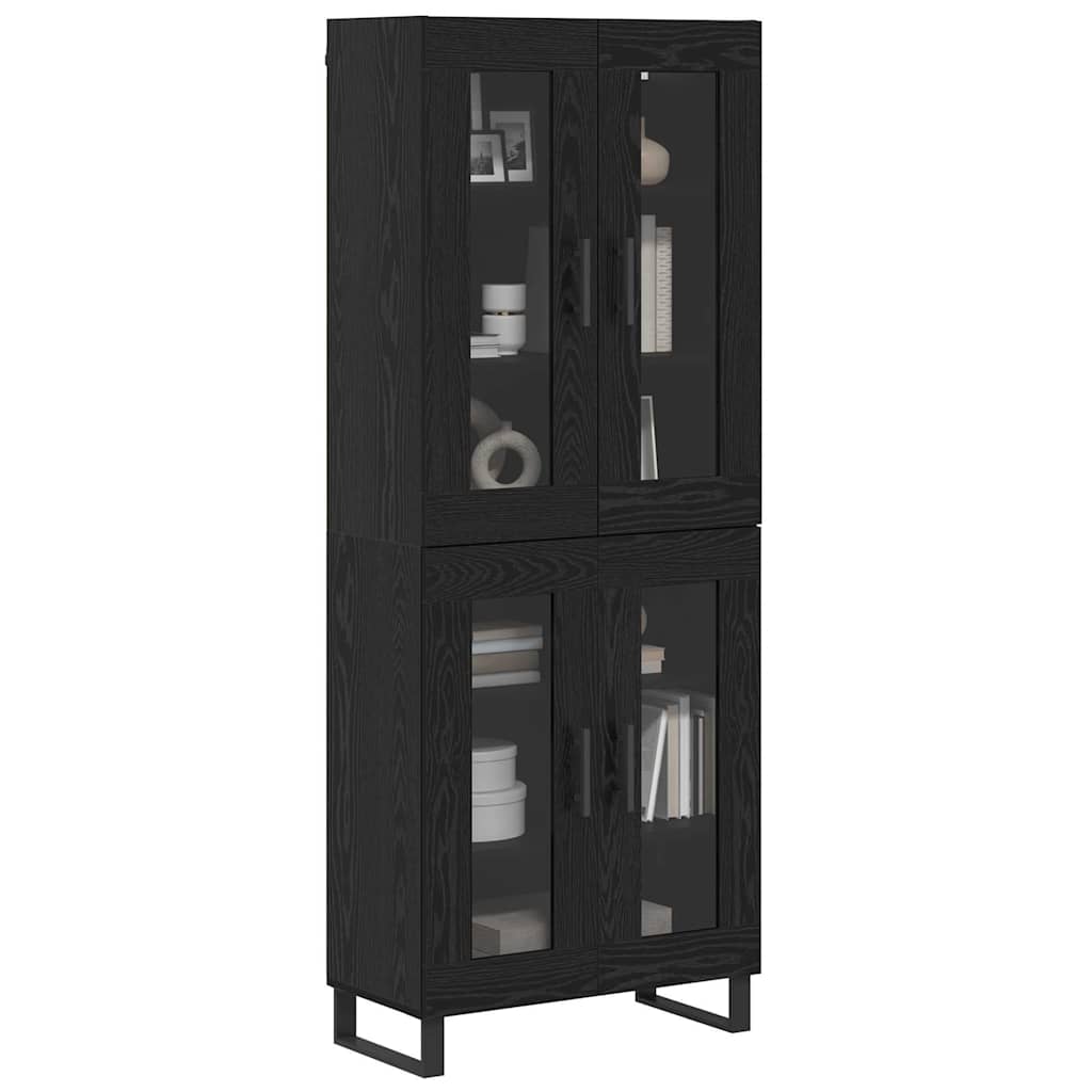 Credenza 2 pcs Rovere Nero Legno Stratificato e Vetro