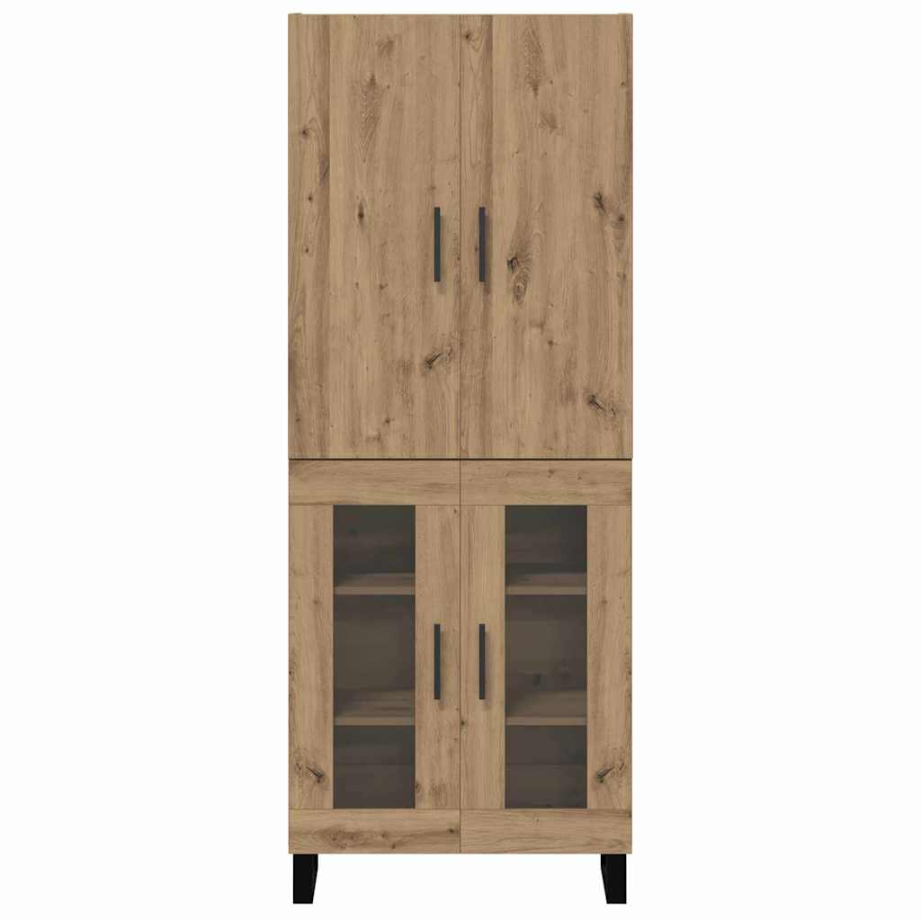 Credenza 2 pcs Rovere artigianale Legno Stratificato e Vetro