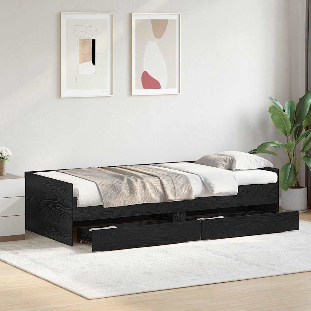 Struttura del letto Rovere Nero 90 x 190 cm Pino massello | homemem39
