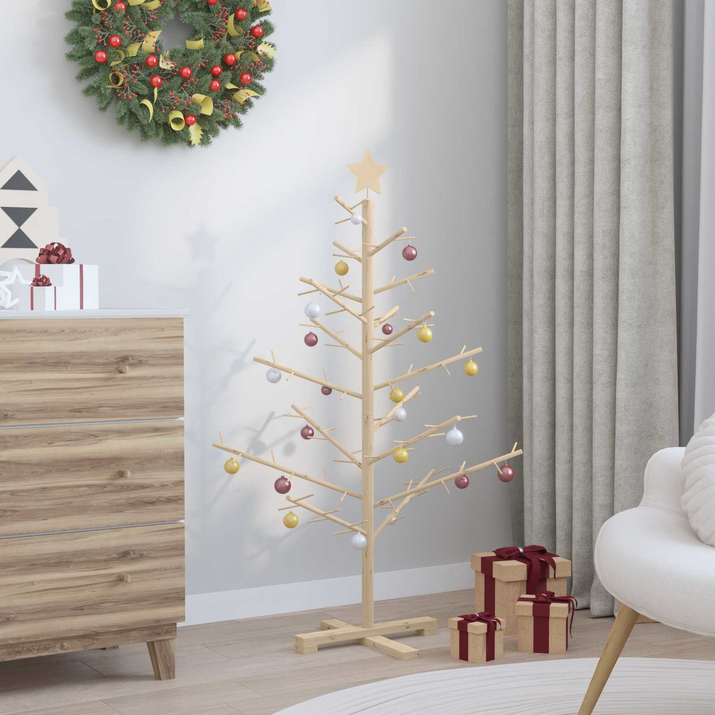 Albero di Natale in legno con supporto Naturale 125 cm