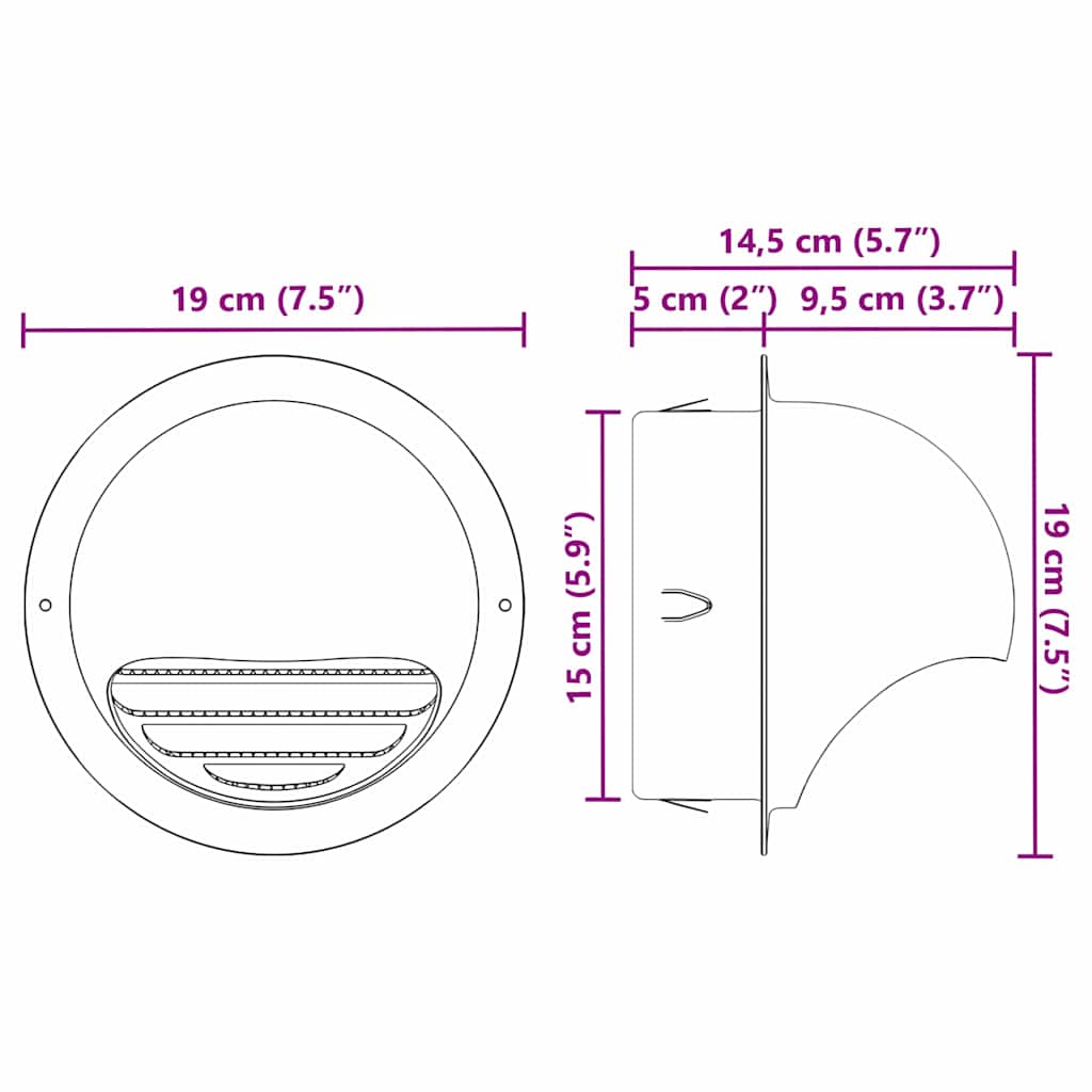 Coperture per ventilazione d'aria 2 pcs Argento 150 mm