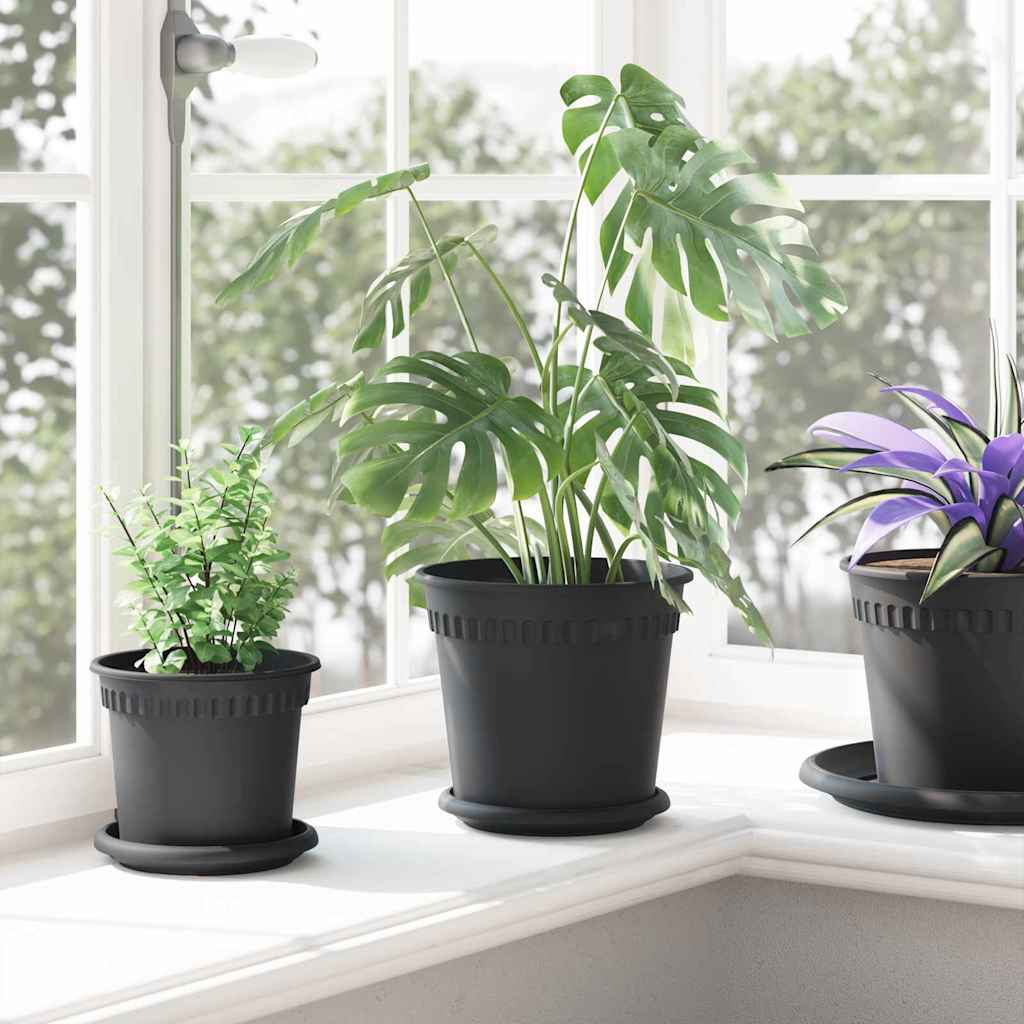 Vaso Rotondo per Fiori 6 pcs Nero Ø 19 x 16 cm Plastica | homemem39