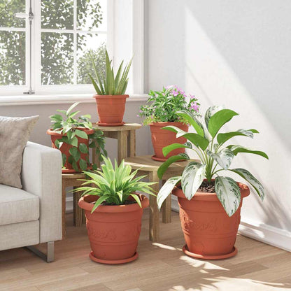 Vaso Rotondo per Fiori 6 pcs Rosso Mattone Ø 34 x 28 cm