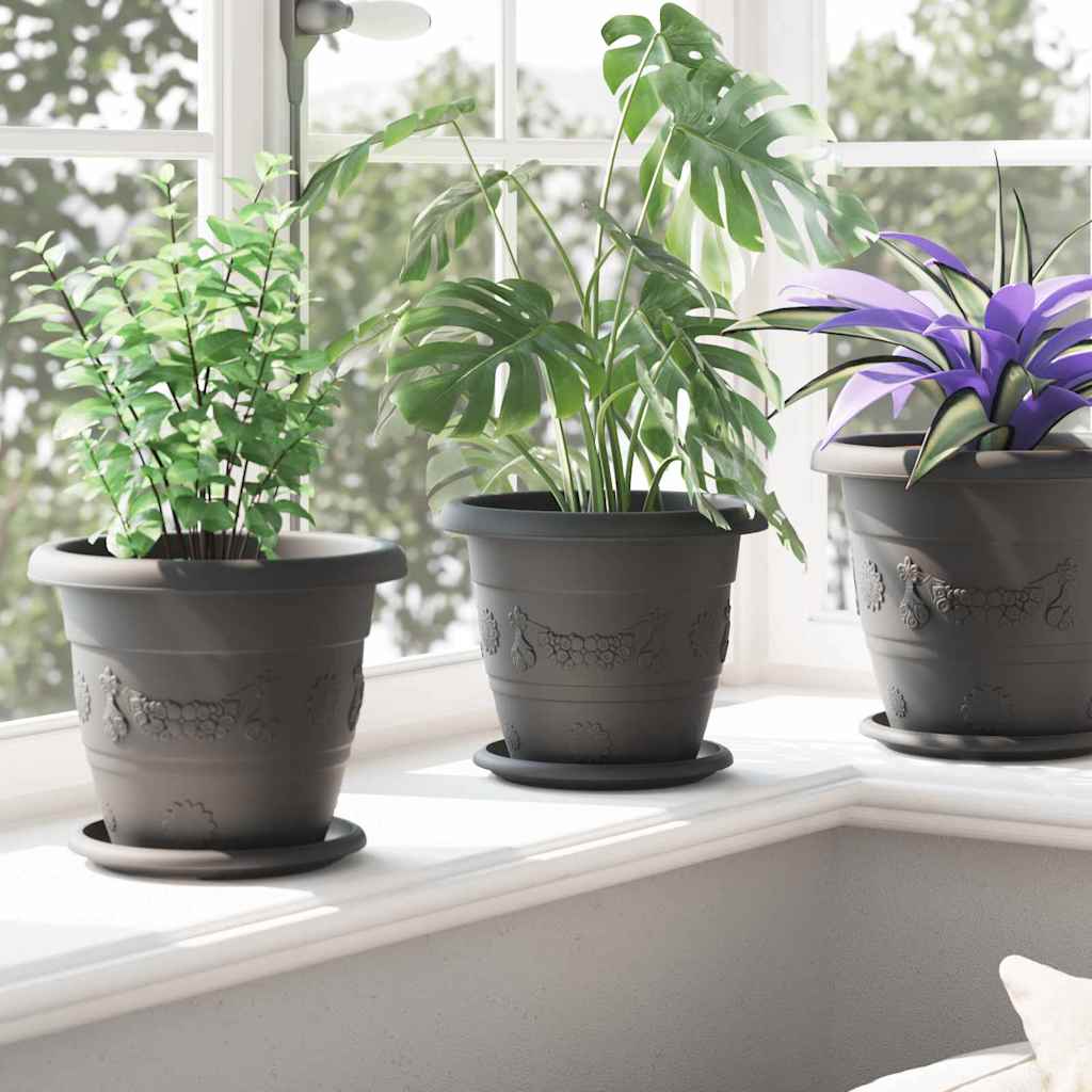Vaso Rotondo per Fiori 6 pcs Nero Ø 22 x 18 cm Plastica | homemem39