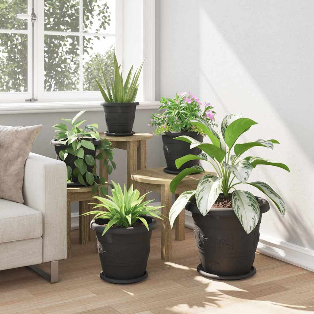 Vaso Rotondo per Fiori 6 pcs Nero Ø 30 x 25 cm Plastica | homemem39