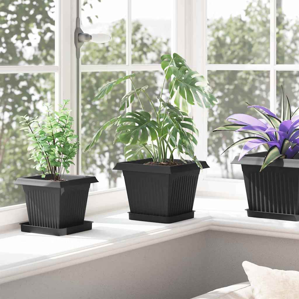 Vaso quadrato per fiori 6 pcs Nero 20 x 20 x 16 cm Plastica | homemem39