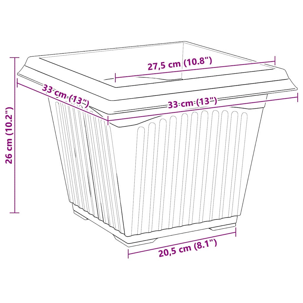 Vaso quadrato per fiori 6 pcs Nero 33 x 33 x 26 cm Plastica | homemem39
