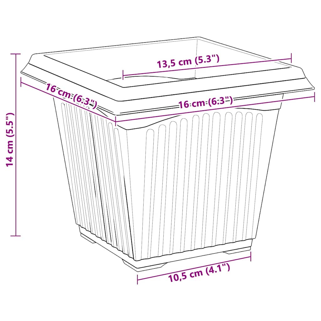 Vaso quadrato per fiori 24 pcs Rosso Mattone 16 x 16 x 14 cm | homemem39