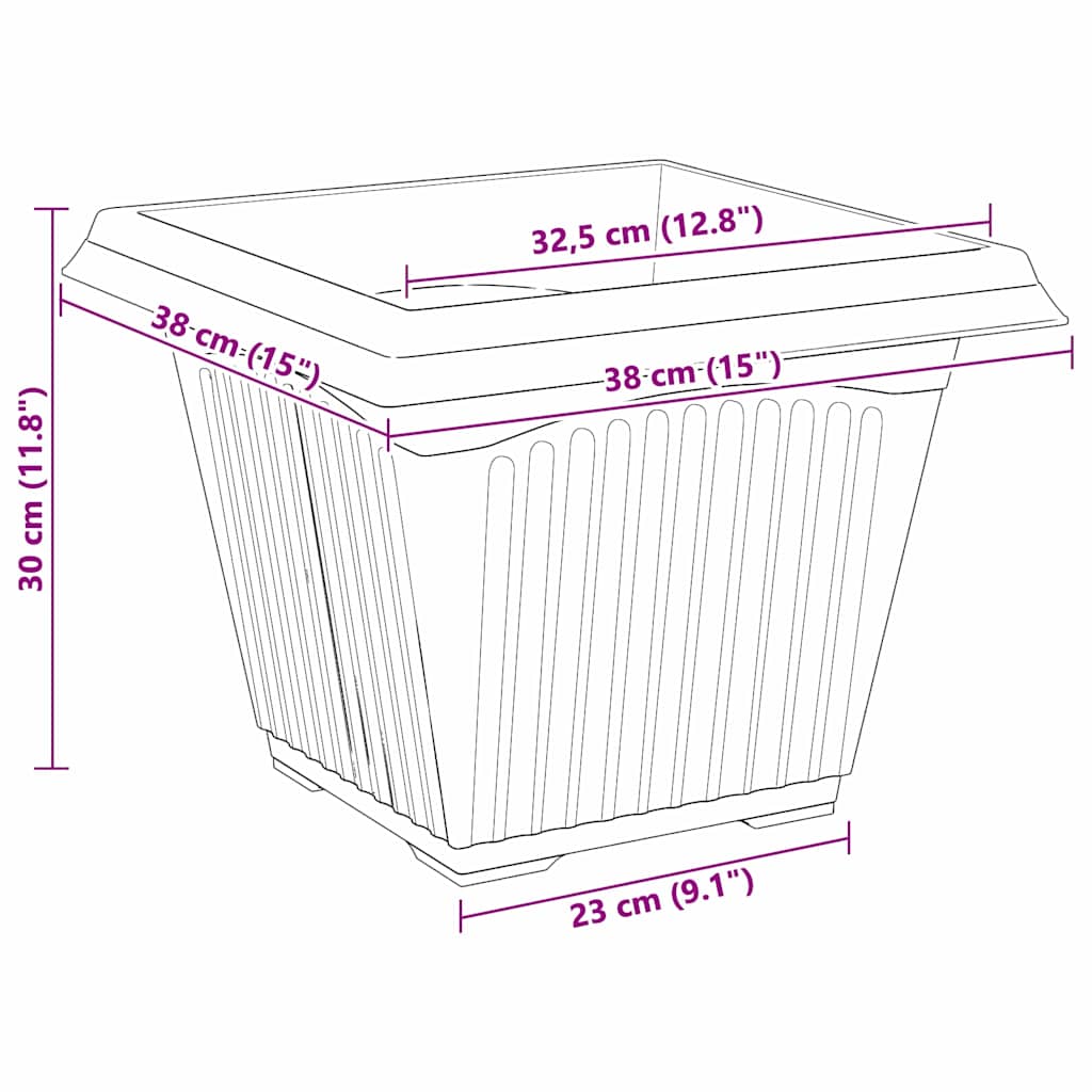 Vaso quadrato per fiori 24 pcs Rosso Mattone 43 x 43 x 33.5 cm