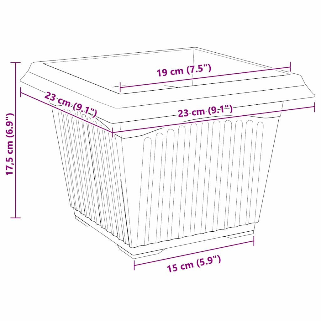 Vaso quadrato per fiori 24 pcs Nero 23 x 23 x 17,5 cm Plastica | homemem39