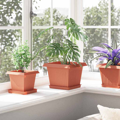 Vassoio Quadrato per Fiori 6 pcs Rosso Mattone 18 x 18 x 2 cm | homemem39