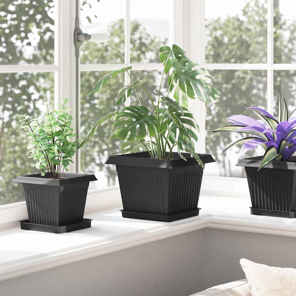 Vassoio Quadrato per Fiori 6 pcs Nero 18 x 18 x 2 cm Plastica | homemem39
