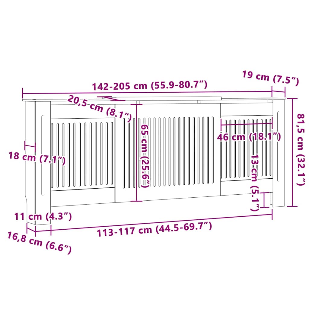 Copertura per radiatori 2 pcs Marrone 205 x 20,5 x 81,5cm