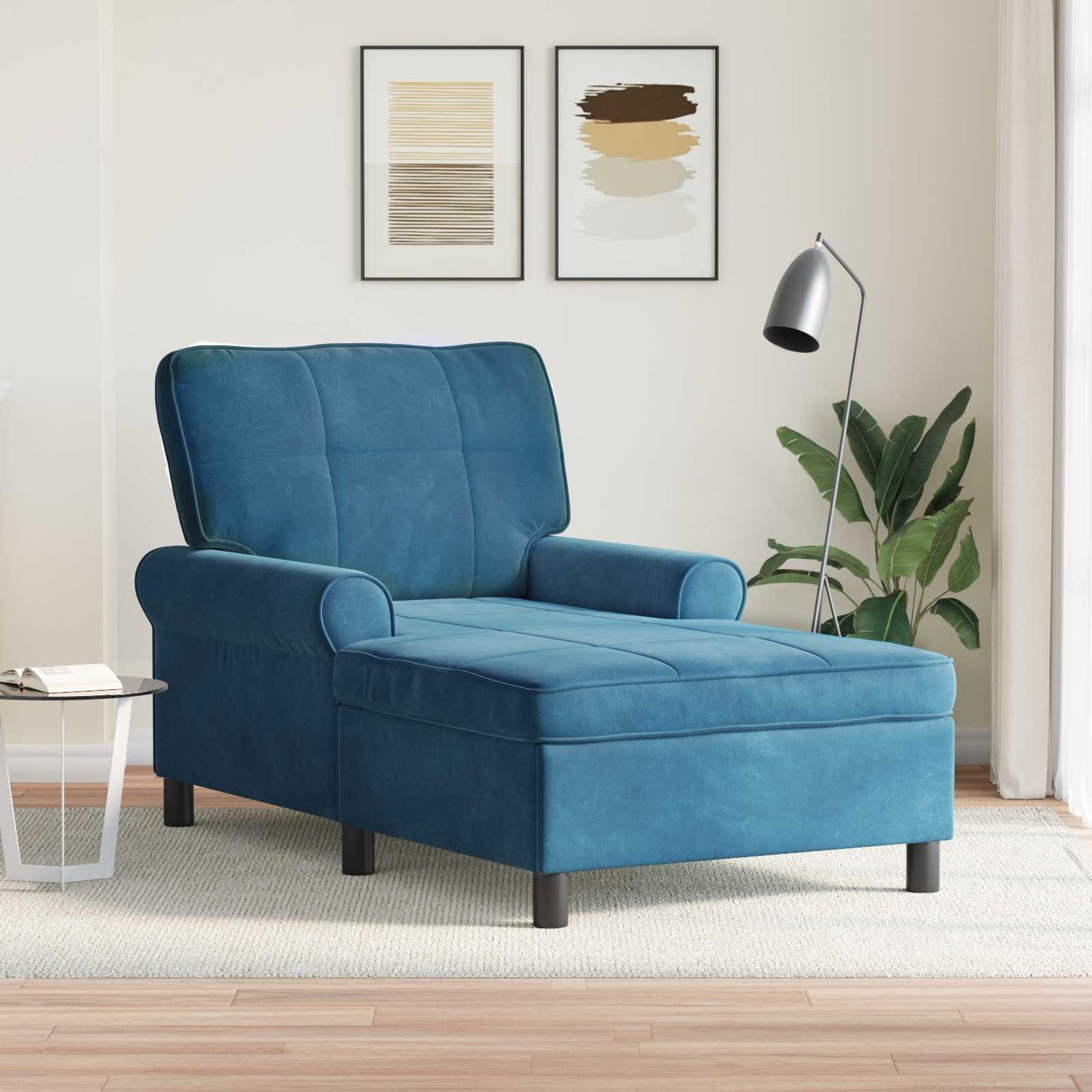 Chaise Lounge con cuscino Blu 91 x 157 x 91 cm Velluto