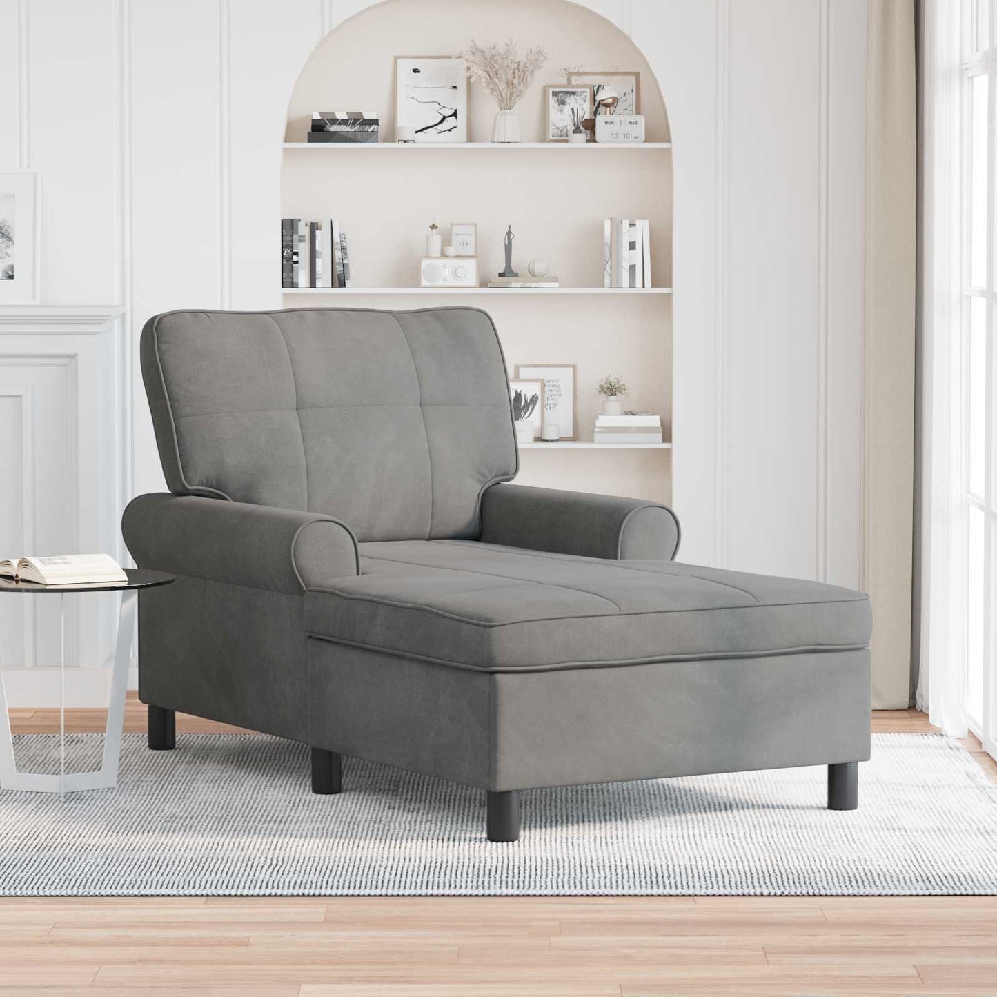 Chaise Lounge con cuscino Grigio scuro 91 x 157 x 91 cm Velluto