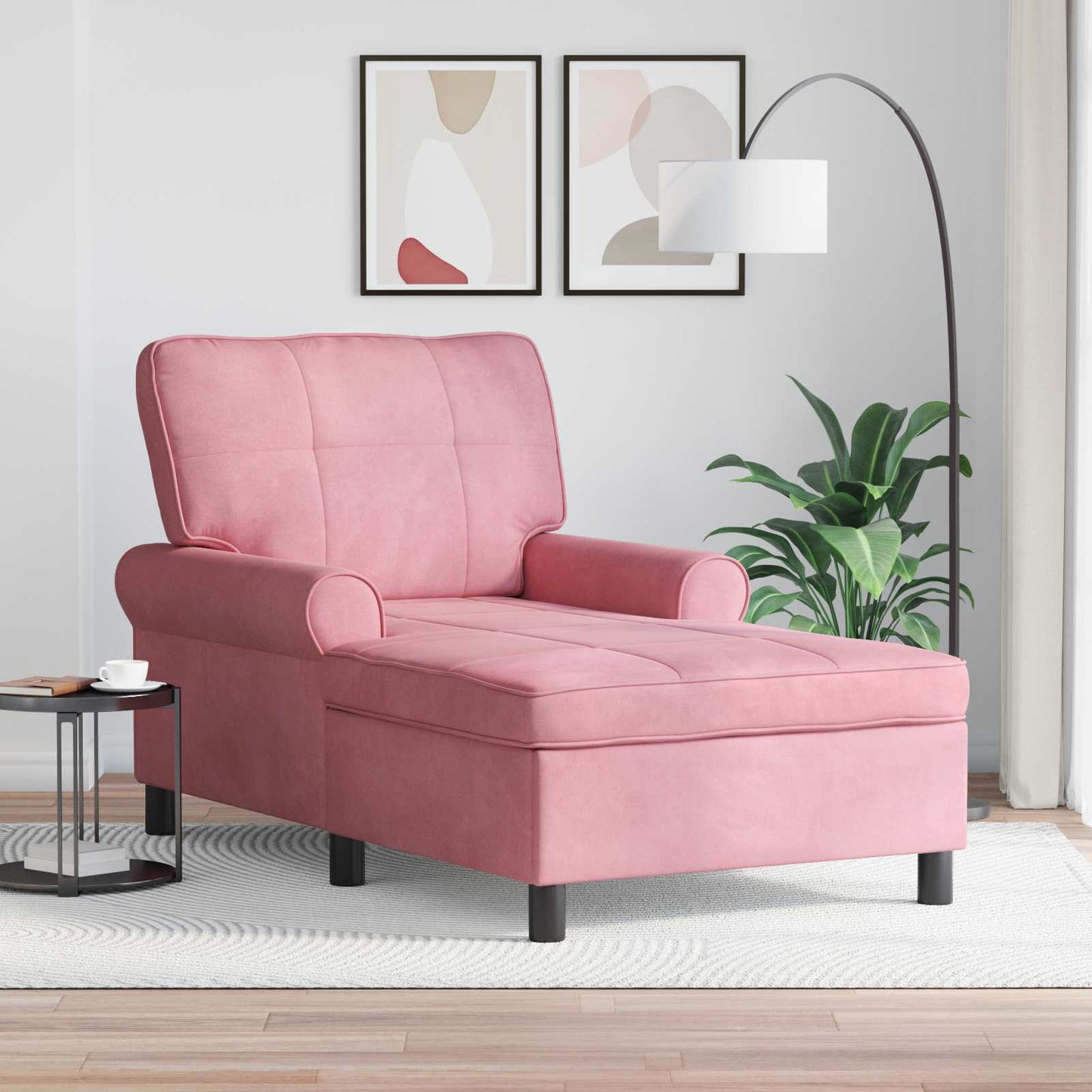 Chaise Lounge con cuscino Rosa 91 x 157 x 91 cm Velluto