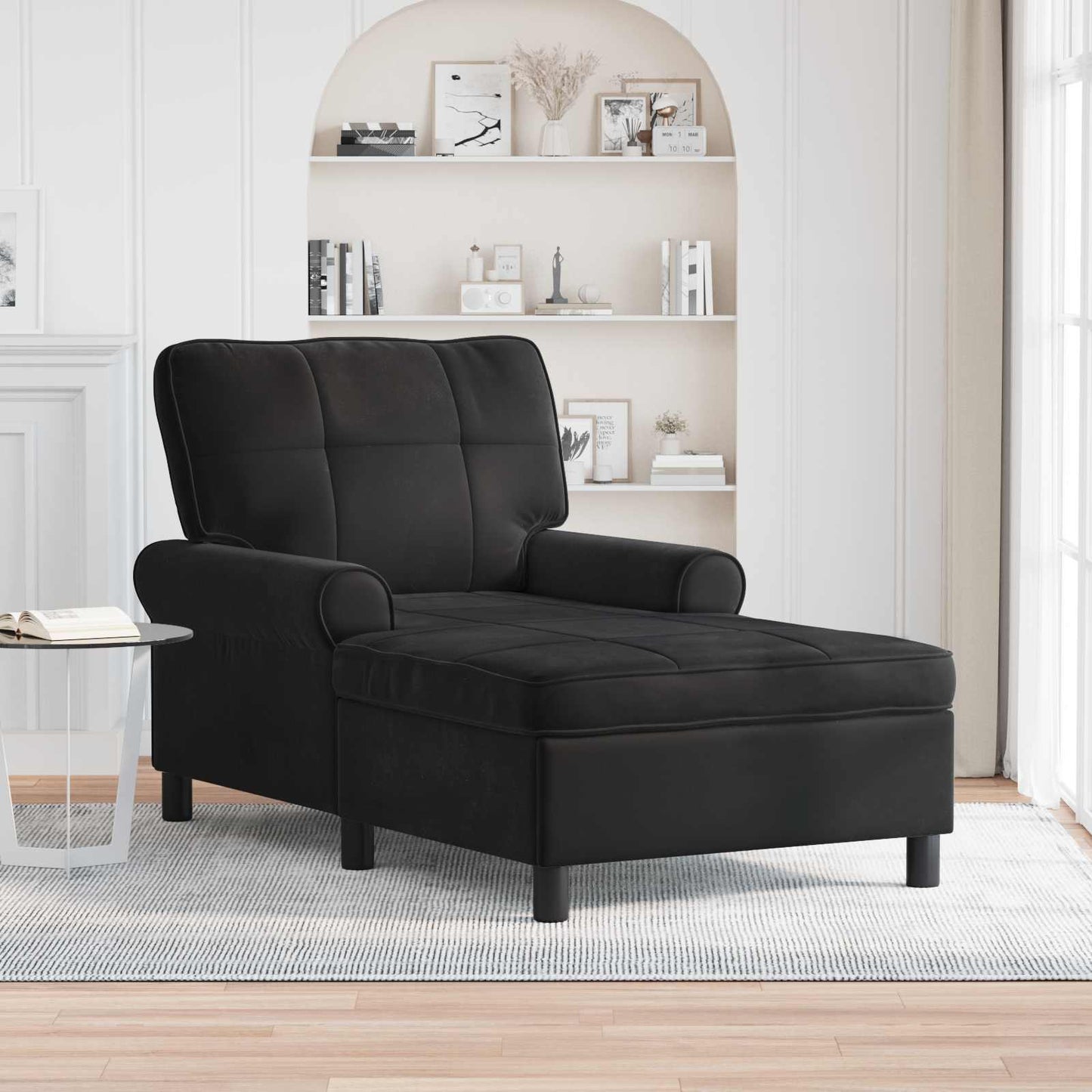 Chaise Lounge con cuscino Nero 91 x 157 x 91 cm Velluto