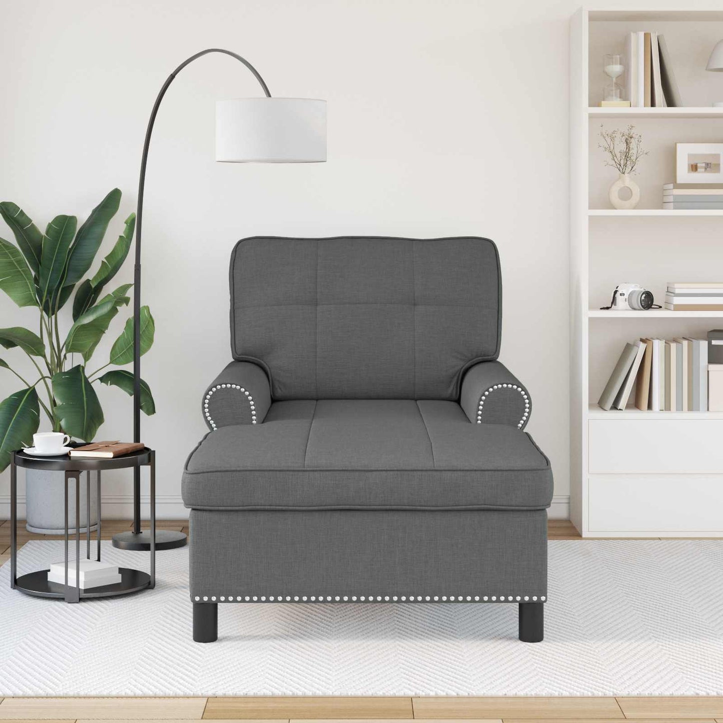 Chaise Lounge con cuscino Grigio scuro 91 x 157 x 91 cm Tessuto