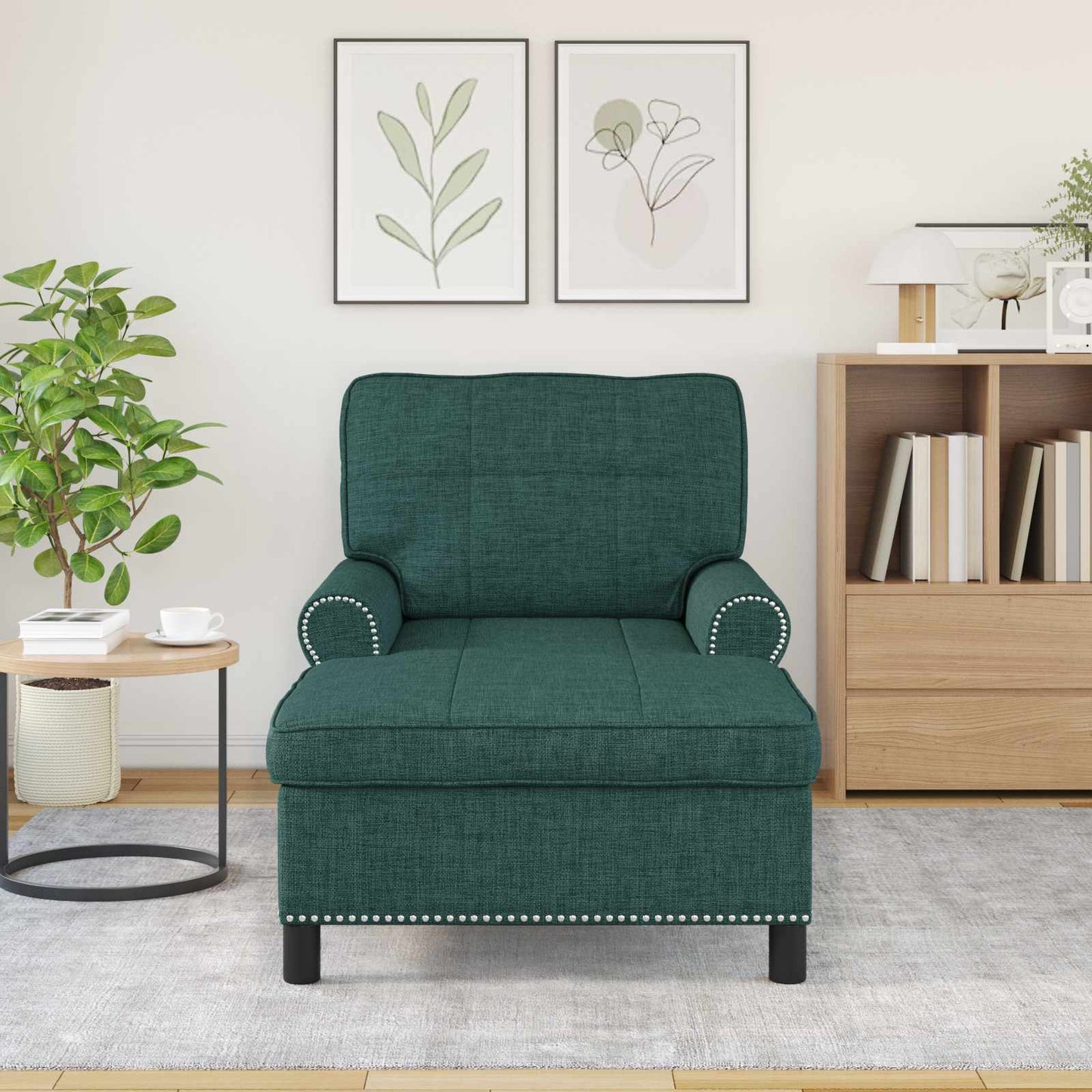 Chaise Lounge con cuscino Verde Scuro 91 x 157 x 91 cm Tessuto