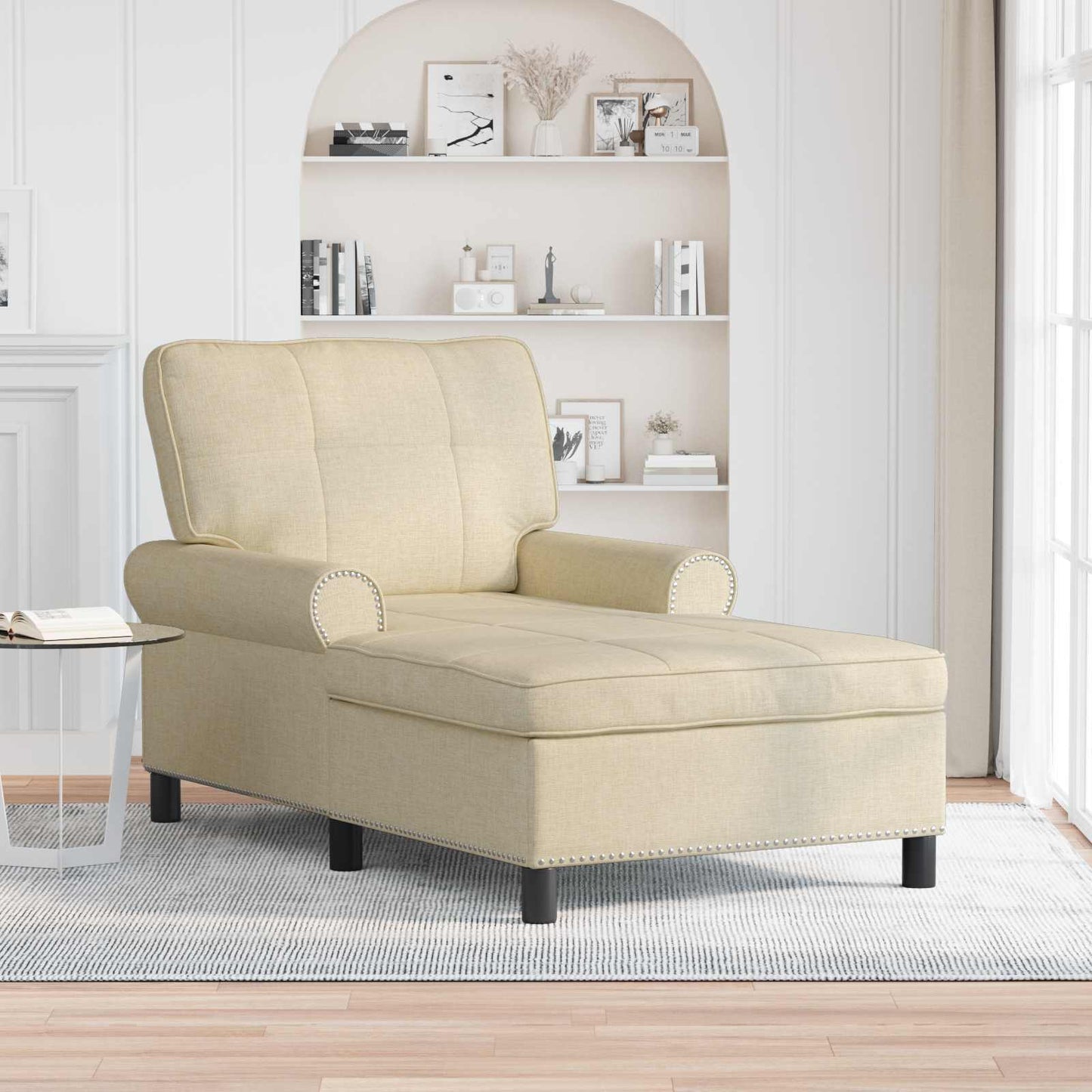 Chaise Lounge con cuscino Crema 91 x 157 x 91 cm Tessuto