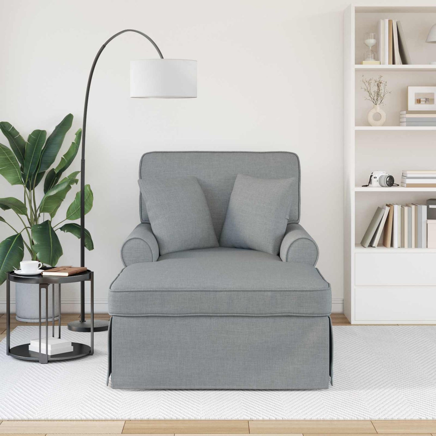 Chaise Longe con Gonna con cuscino 3 pcs Grigio chiaro Tessuto