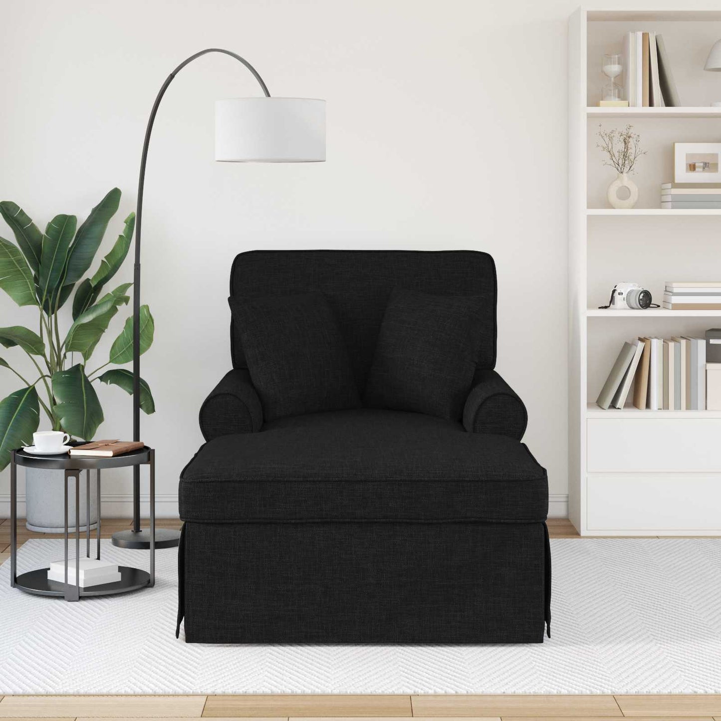 Chaise Longe con Gonna con cuscino 3 pcs Nero Tessuto