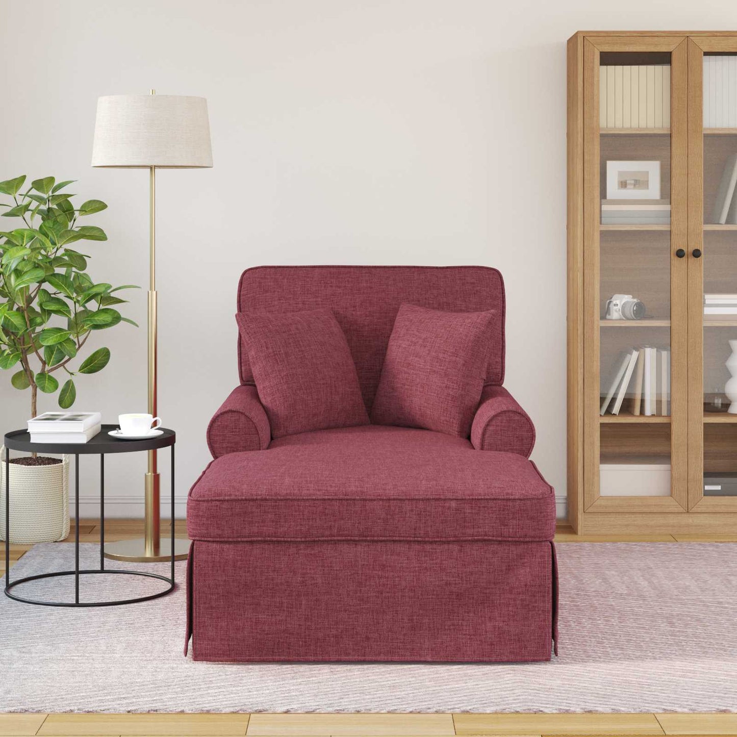 Chaise Longe con Gonna con cuscino 3 pcs Rosso Vino Tessuto