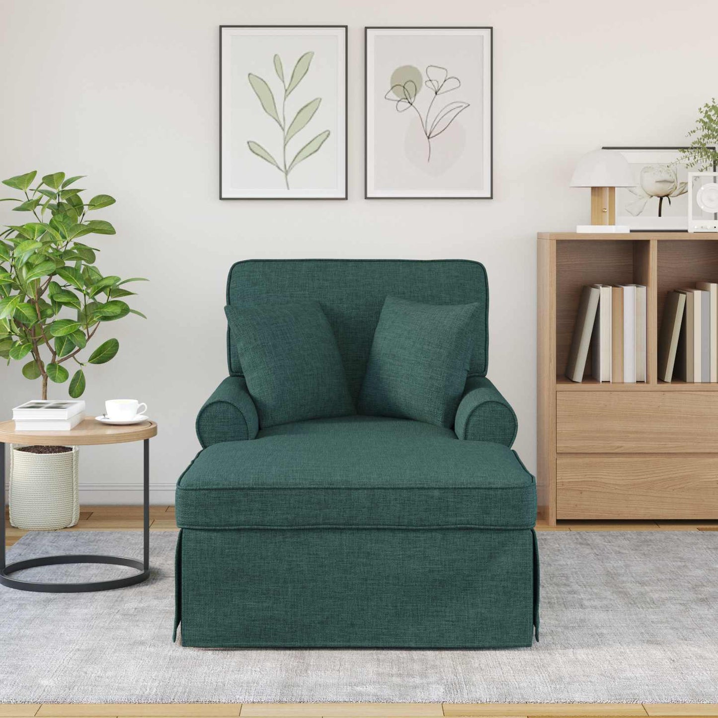 Chaise Longe con Gonna con cuscino 3 pcs Verde Scuro Tessuto