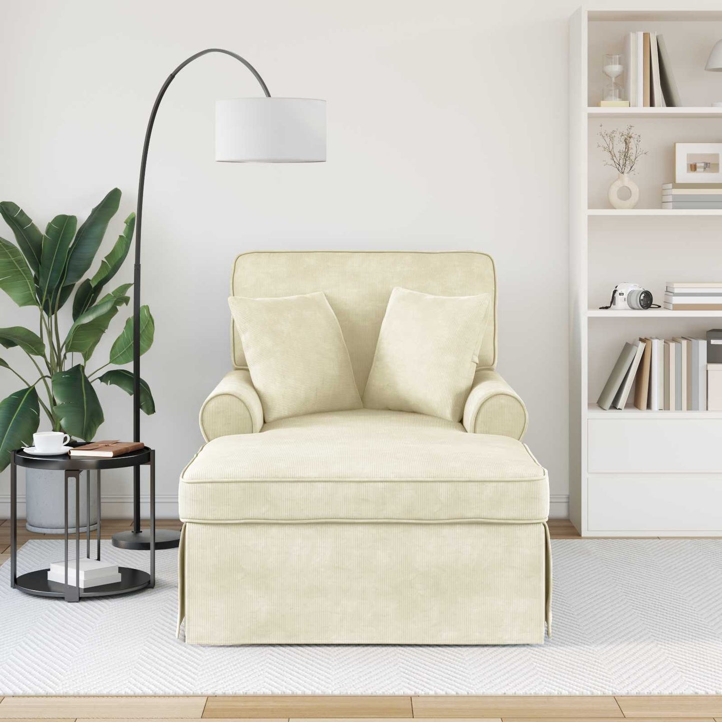 Chaise Longe con Gonna con cuscino 3 pcs Crema Tessuto in Cords