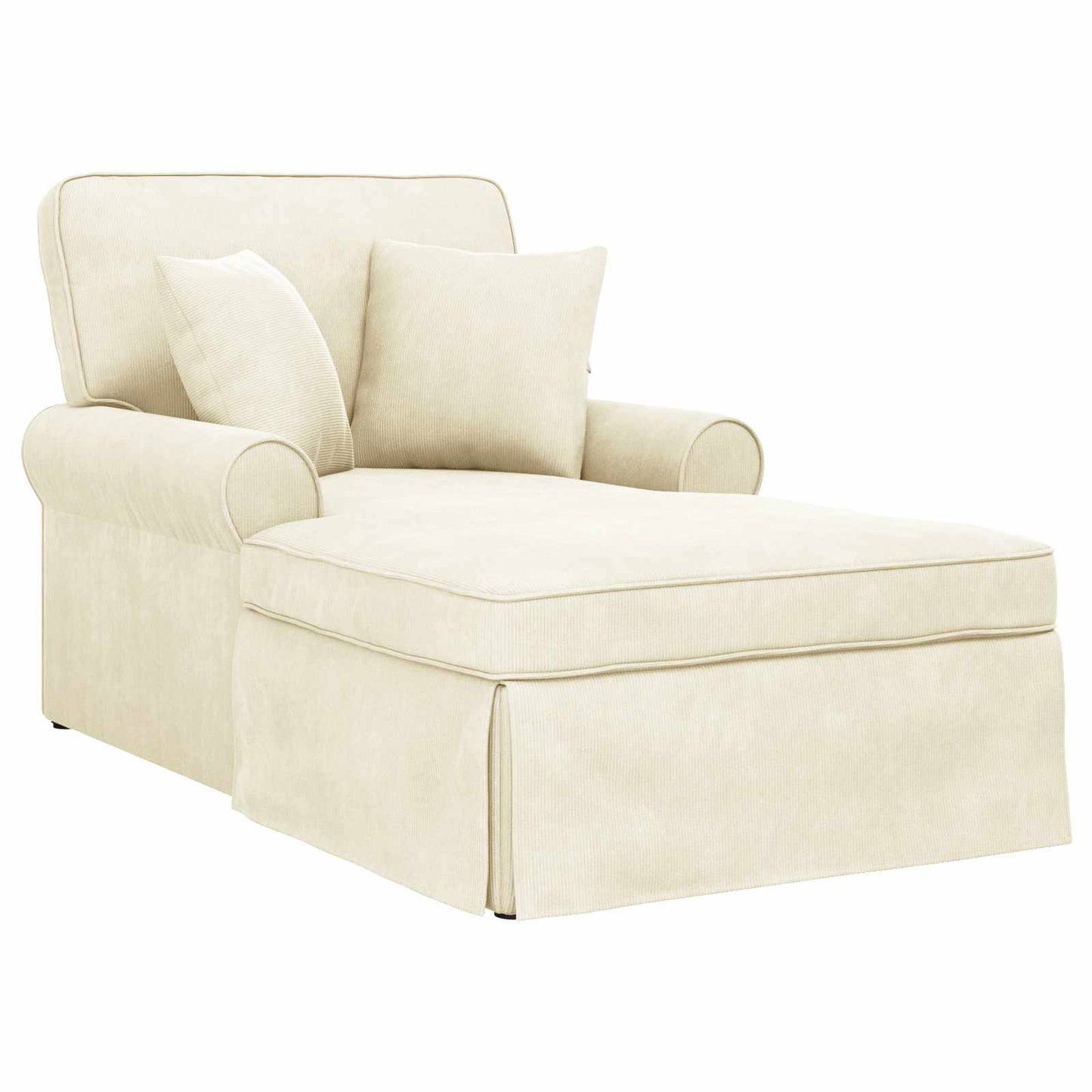 Chaise Longe con Gonna Crema 91 x 157 x 91 cm Tessuto a Costine