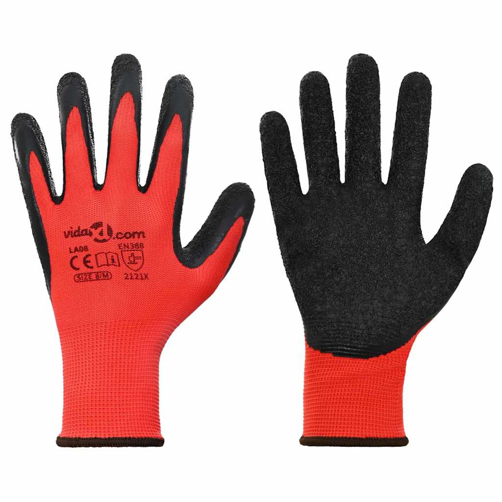Guanti da Lavoro 12 pcs Rosso e Nero 8 / m
