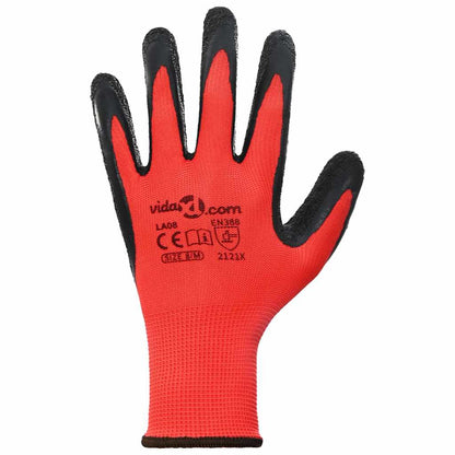 Guanti da Lavoro 12 pcs Rosso e Nero 8 / m