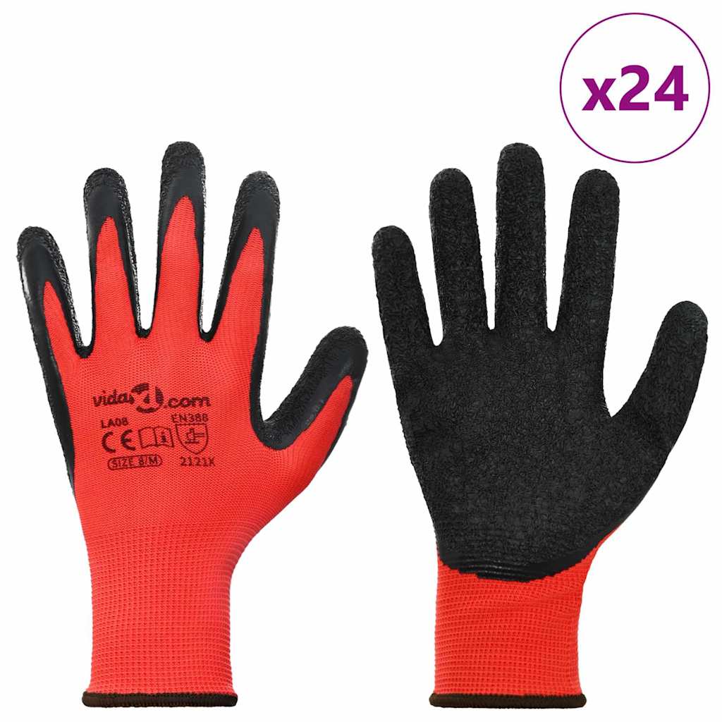 Guanti da Lavoro 24 pcs Rosso e Nero 8 / m | homemem39
