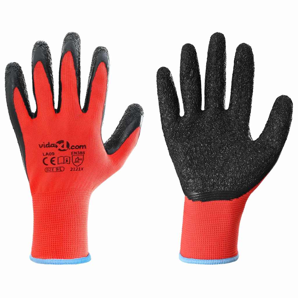 Guanti da Lavoro 12 pcs Rosso e Nero 9 / l