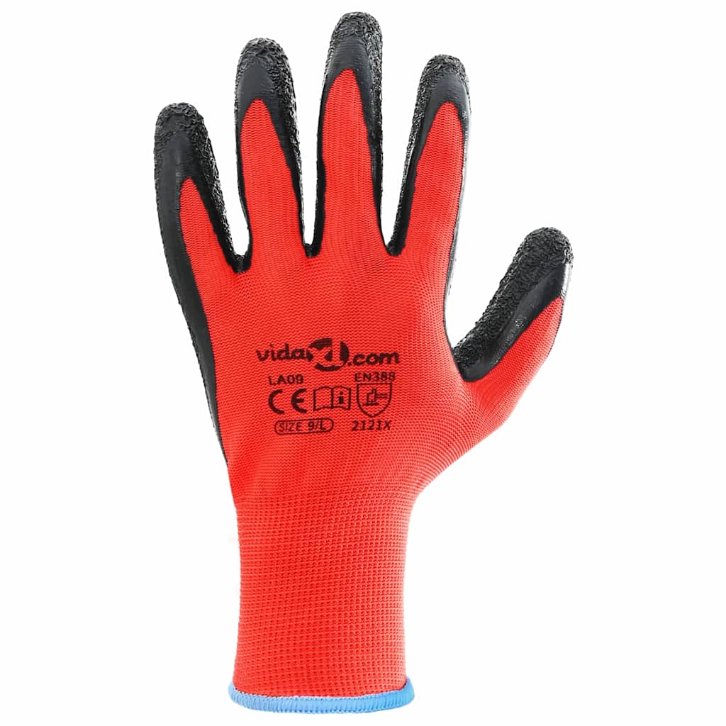 Guanti da Lavoro 12 pcs Rosso e Nero 9 / l