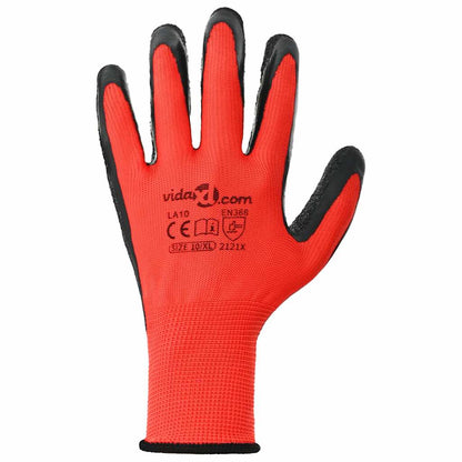 Guanti da Lavoro 12 pcs Rosso e Nero 10 / xl