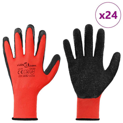 Guanti da Lavoro 24 pcs Rosso e Nero 10 / xl