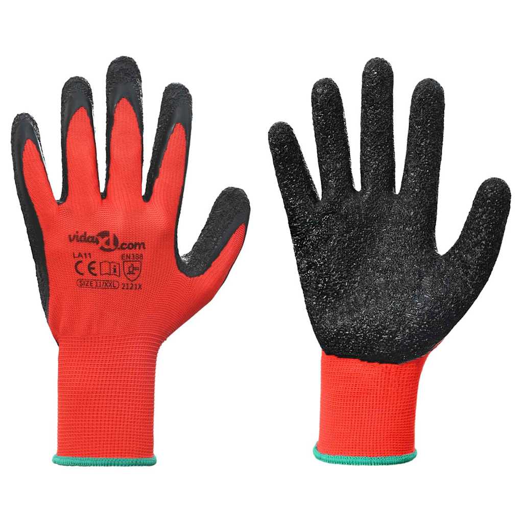 Guanti da Lavoro 12 pcs Rosso e Nero 11 / XXL | homemem39